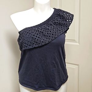 LOFT One Shoulder Eyelet Ruffle Blouse